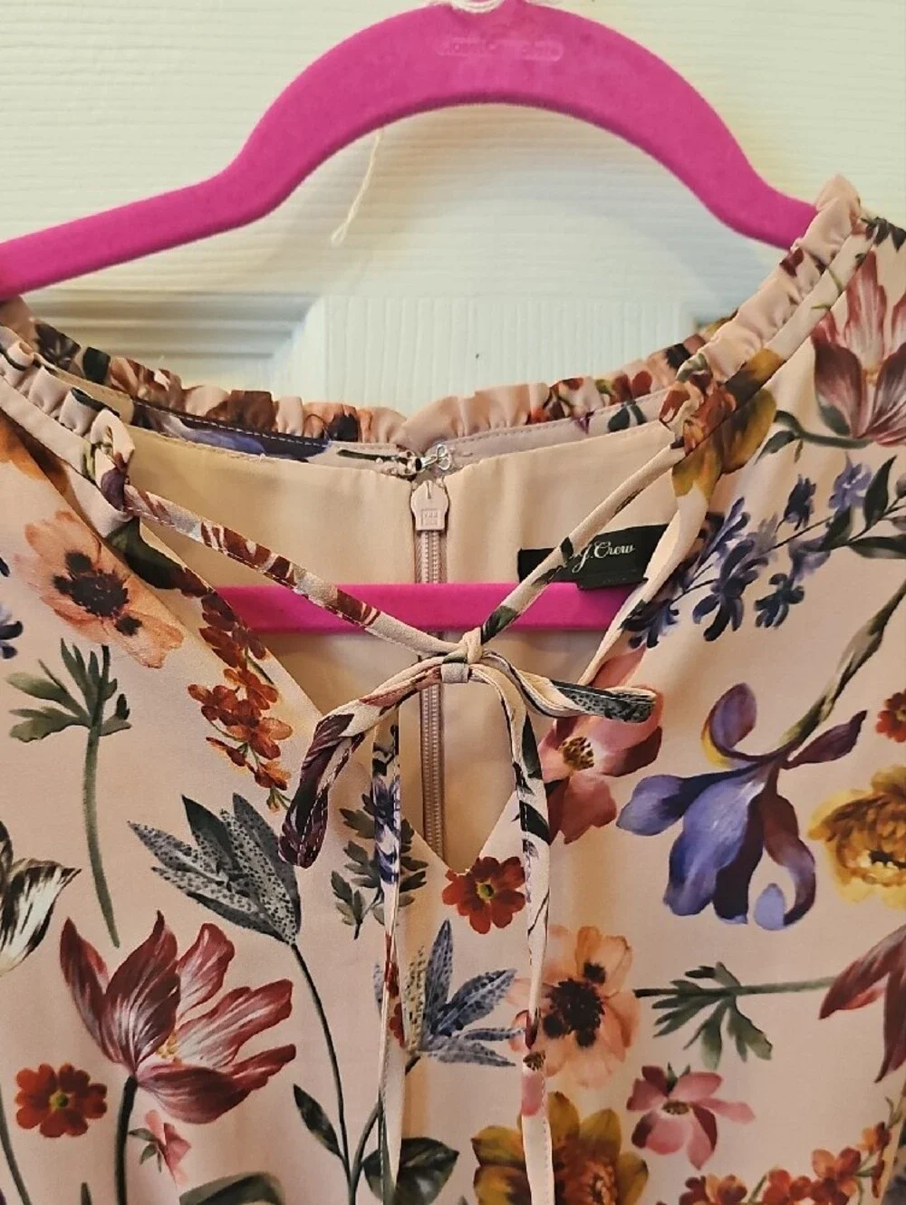 J. Crew Blush Floral Dress with Navy and Mustard Accents